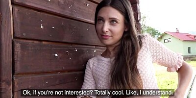 Nervous brunette Talia Mint shows her skills for a dirty sex agent