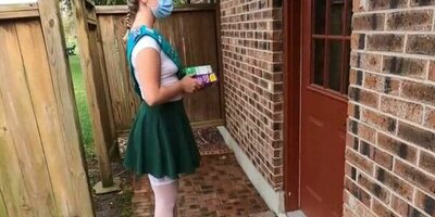 Schoolgirl sucks a hard cock and bends over to be fucked
