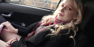 Horny Teen Girl Masturbates Pussy And Moans Loudly In Public In Car