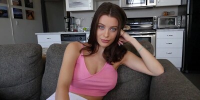 Busty brunette Lana Rhoades grinds on her stepbrother's aroused pecker