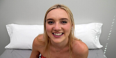 This blonde teen is cute and brand new to porn