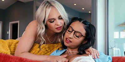 Lilly Bell and Hailey Rose fucking wildly in the living room