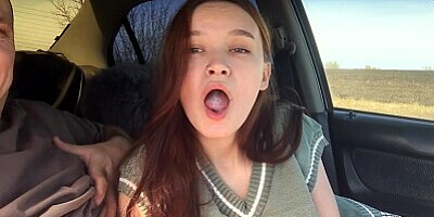 Schoolgirl gave a public blowjob in car and asked to take her home